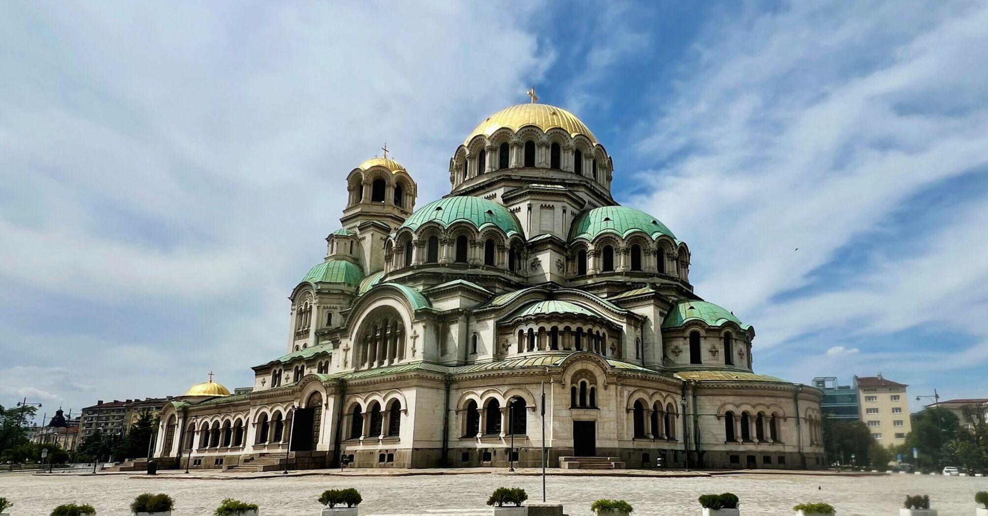 Alexander Nevsky Cathedral in Sofia under a blue sky