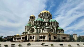 Alexander Nevsky Cathedral in Sofia under a blue sky