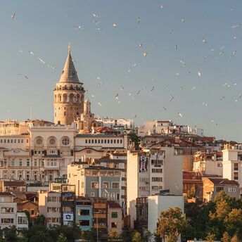 Galata Tower rising above Istanbul rooftops