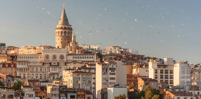Galata Tower rising above Istanbul rooftops