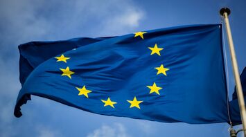 EU flag waving against a blue sky