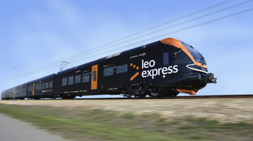 Leo Express train travelling on railway tracks