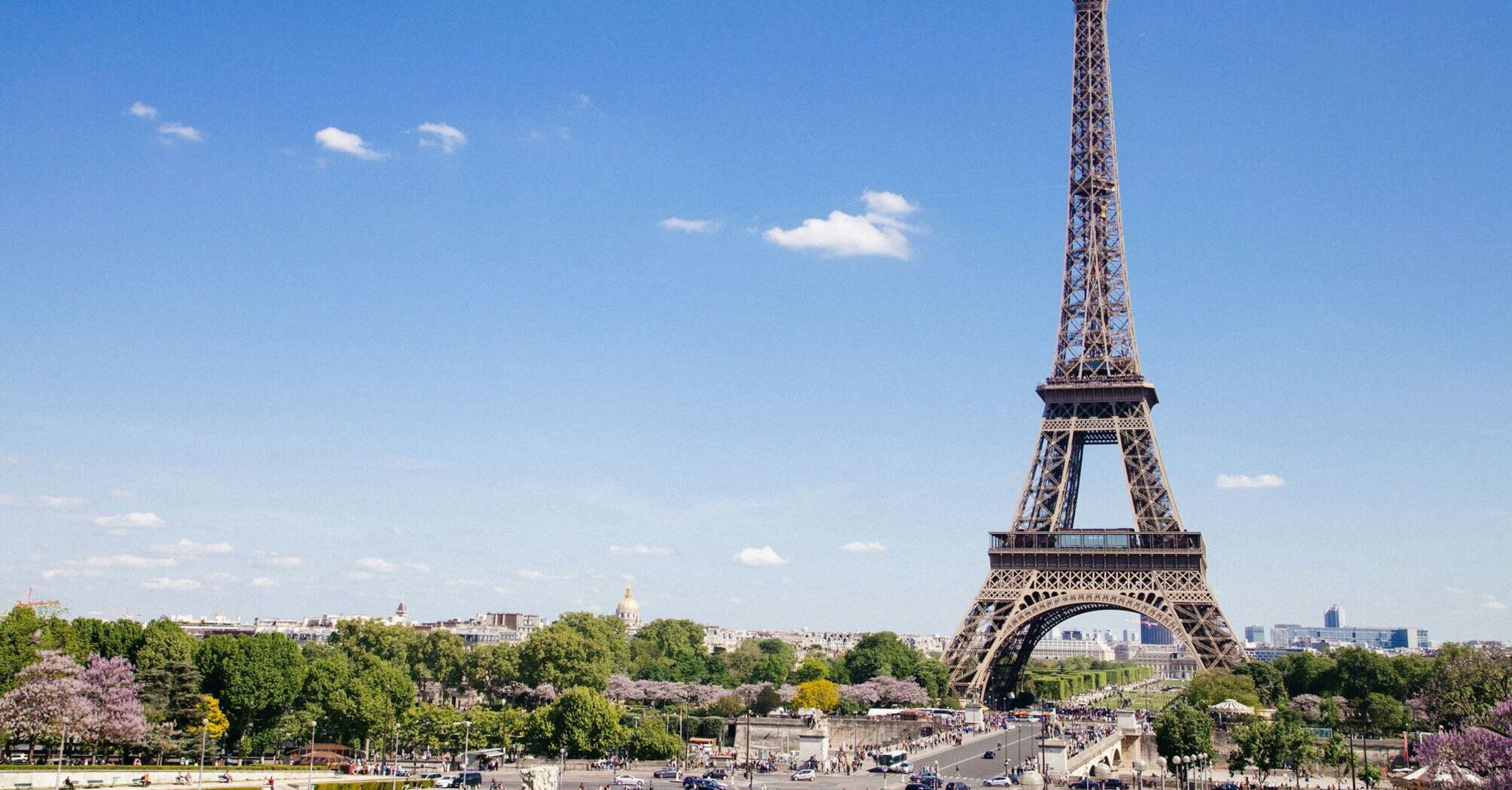 Eiffel Tower and gardens in Paris on a clear day