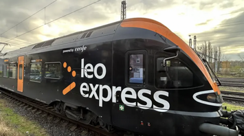Leo Express train standing on railway tracks