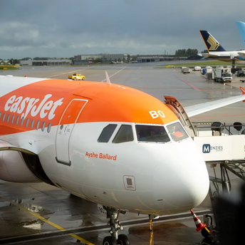 easyJet aircraft parked at an airport gate