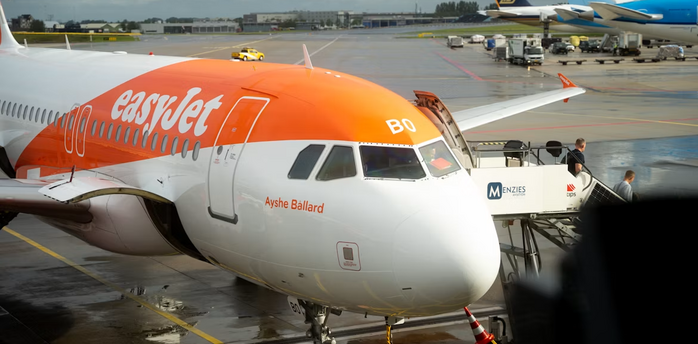 easyJet aircraft parked at an airport gate