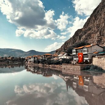 Riverside Ottoman houses in Amasya, Turkey