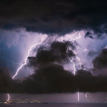 Lightning strikes during a dark thunderstorm