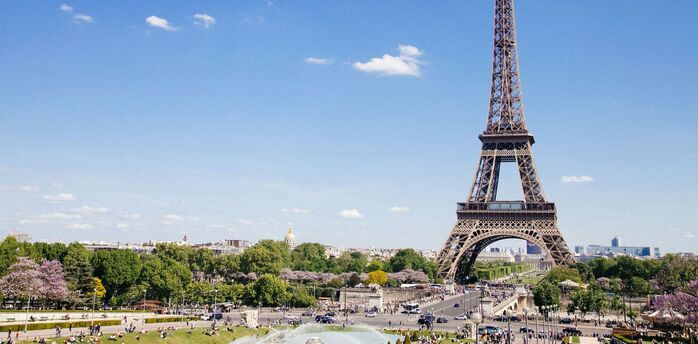 Eiffel Tower in Paris on a clear summer day