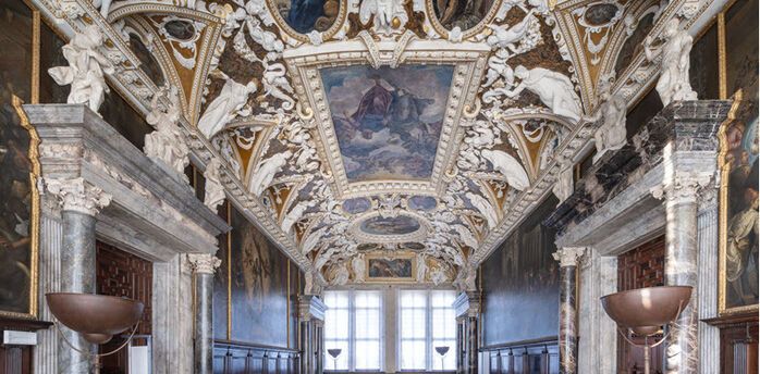 Restored Sala delle Quattro Porte inside the Doge’s Palace in Venice