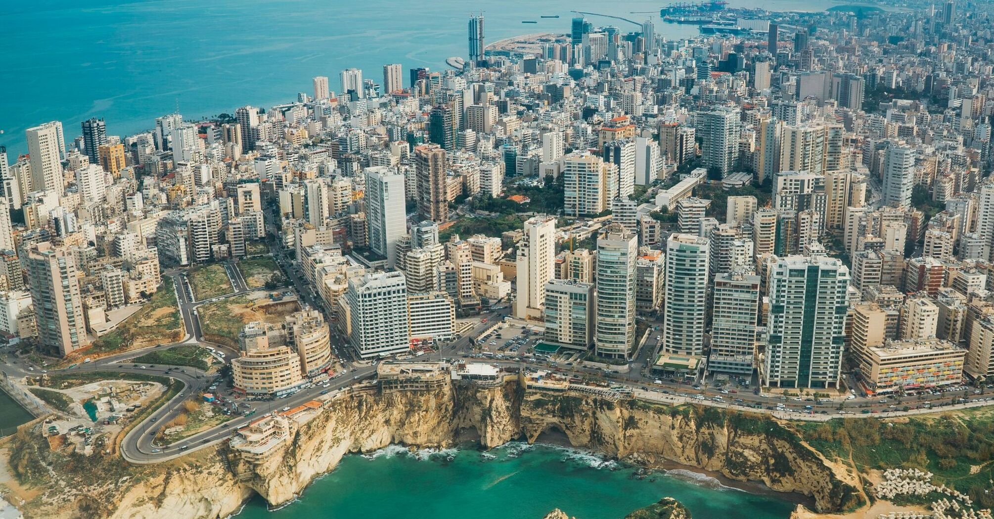 Aerial view of Beirut’s coastline and city