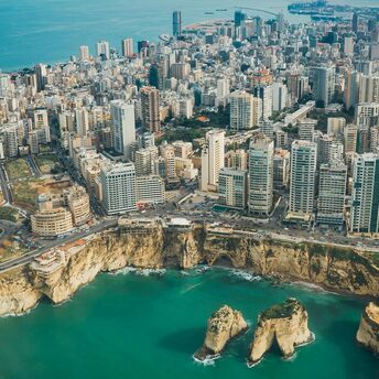 Aerial view of Beirut’s coastline and city