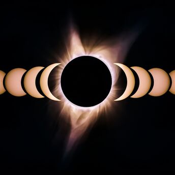 Total solar eclipse sequence against a dark sky