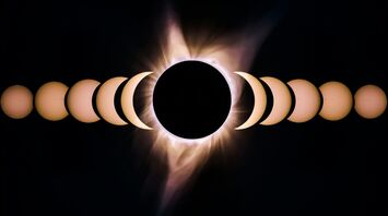 Total solar eclipse sequence against a dark sky