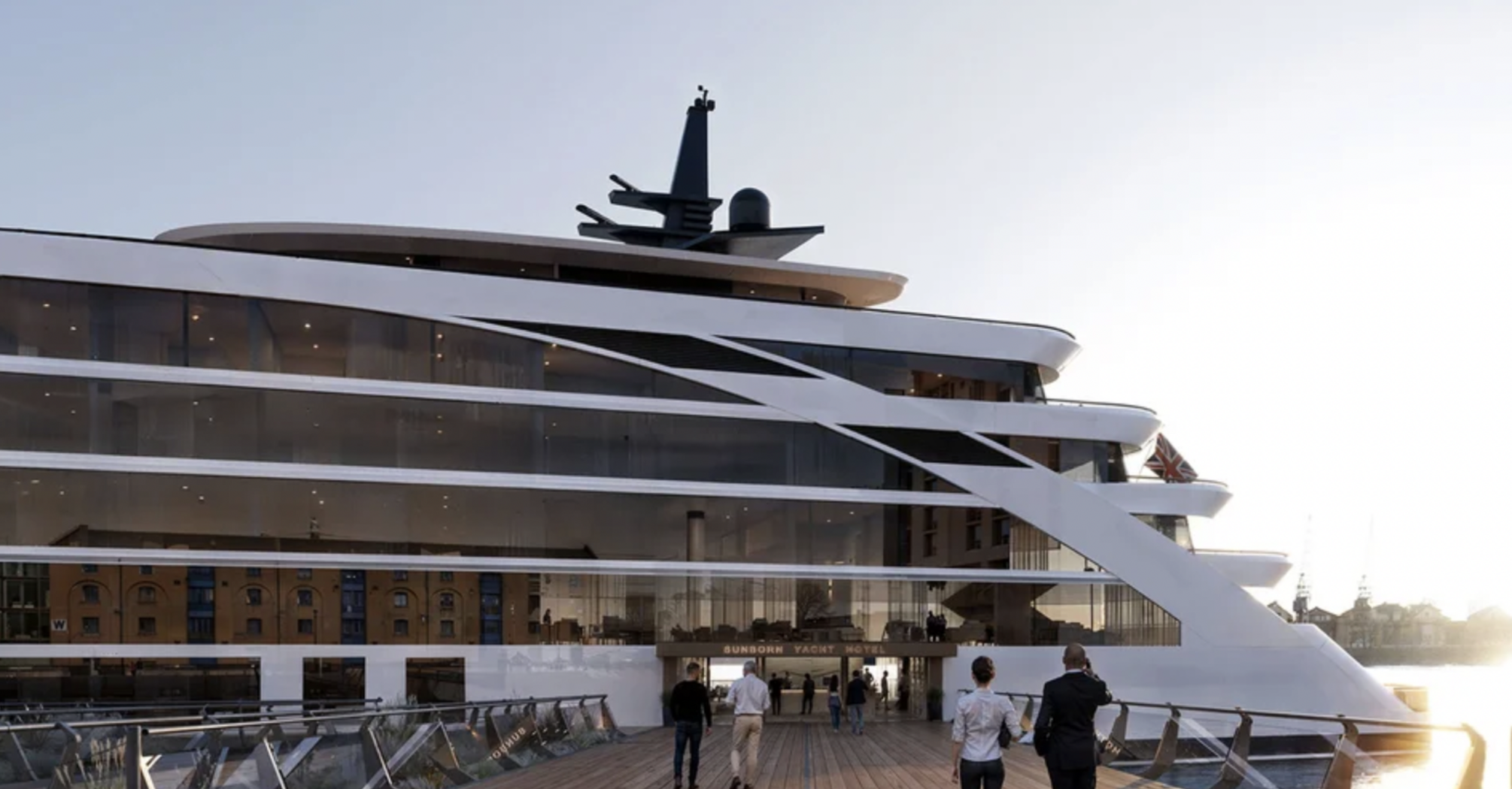 Close-up rendering of Sunborn yacht hotel entrance
