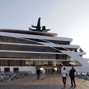 Close-up rendering of Sunborn yacht hotel entrance