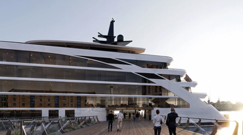 Close-up rendering of Sunborn yacht hotel entrance