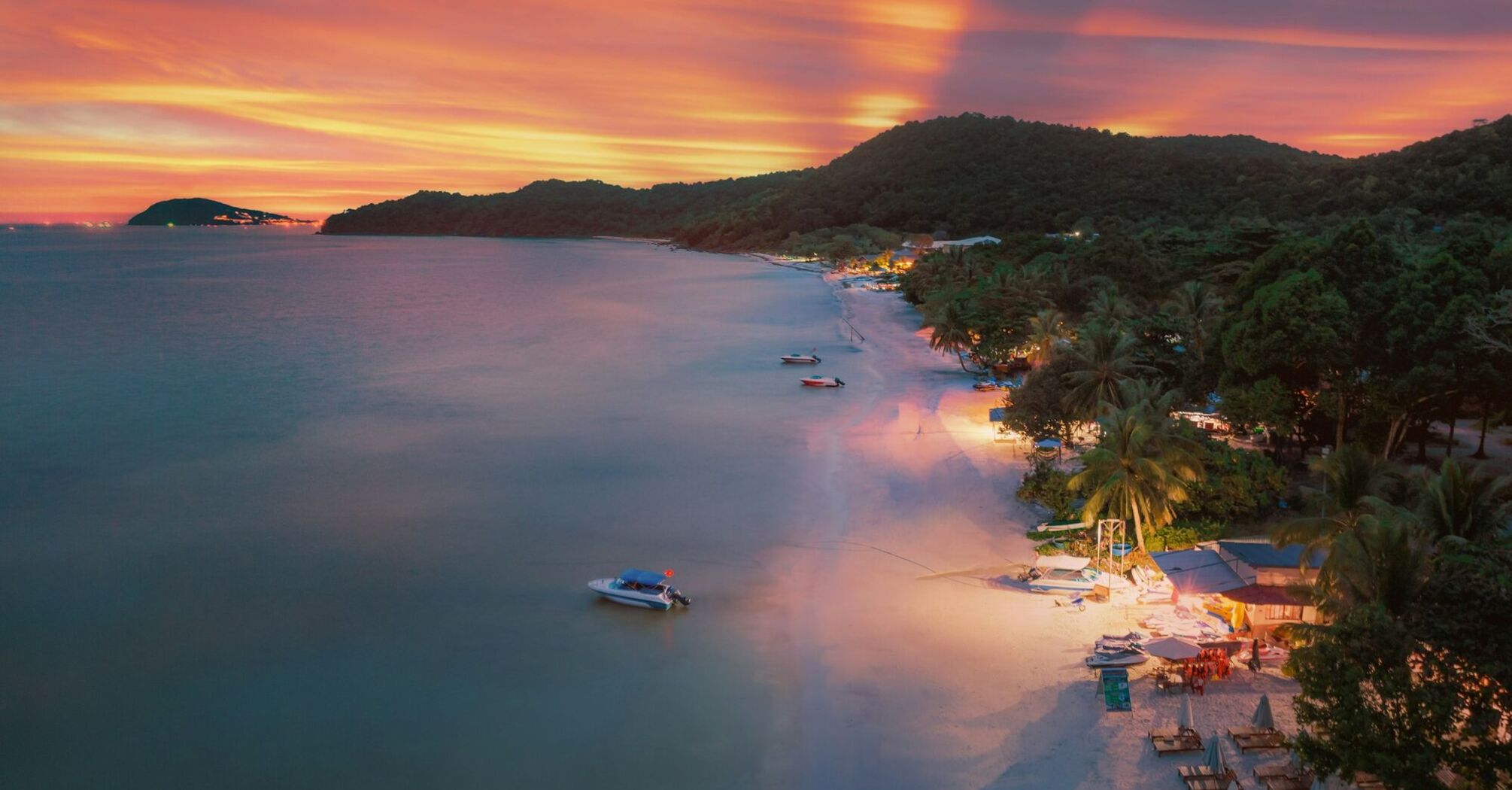 Sunset over a beach on Phu Quoc island in Vietnam