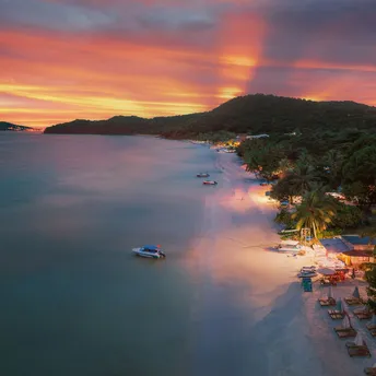 Sunset over a beach on Phu Quoc island in Vietnam