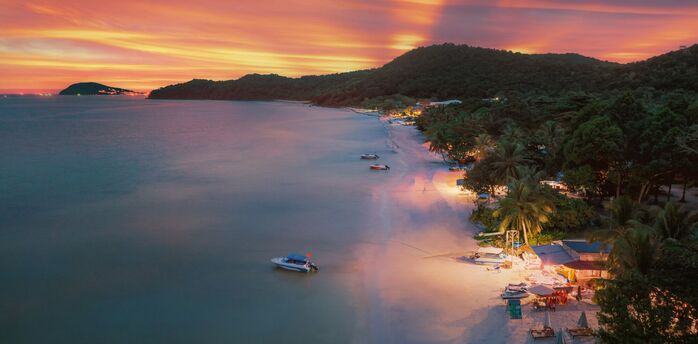 Sunset over a beach on Phu Quoc island in Vietnam