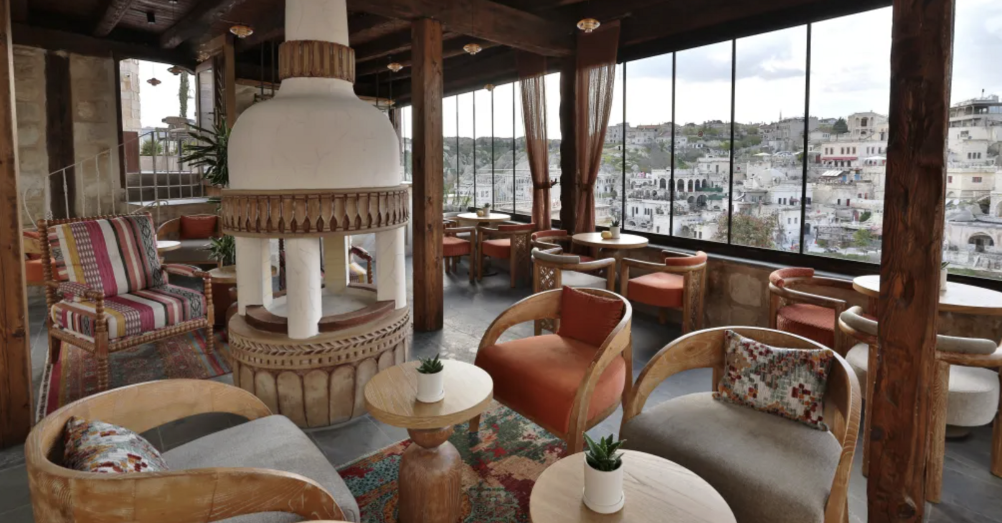 Lounge at Elika Cave Suites Cappadocia with Ortahisar views
