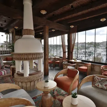 Lounge at Elika Cave Suites Cappadocia with Ortahisar views