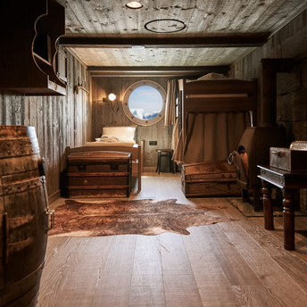 1896 Cabin aboard MS Fridtjof Nansen with wooden explorer-style interiors