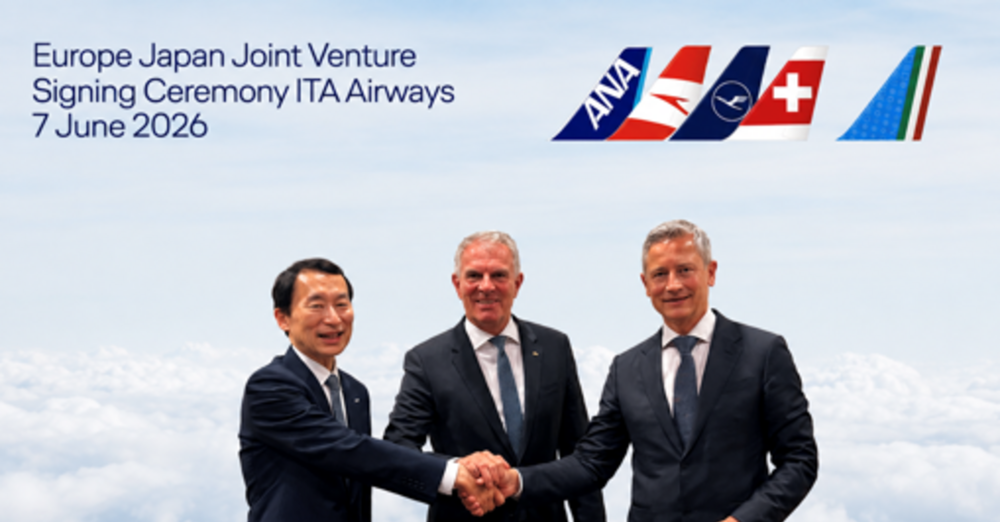 Airline executives at Europe Japan joint venture signing ceremony