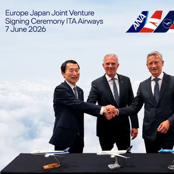 Airline executives at Europe Japan joint venture signing ceremony