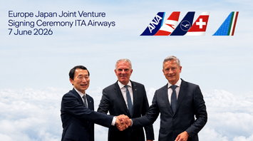 Airline executives at Europe Japan joint venture signing ceremony