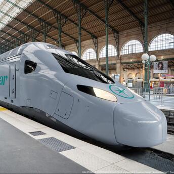 Eurostar Celestia train at a station platform