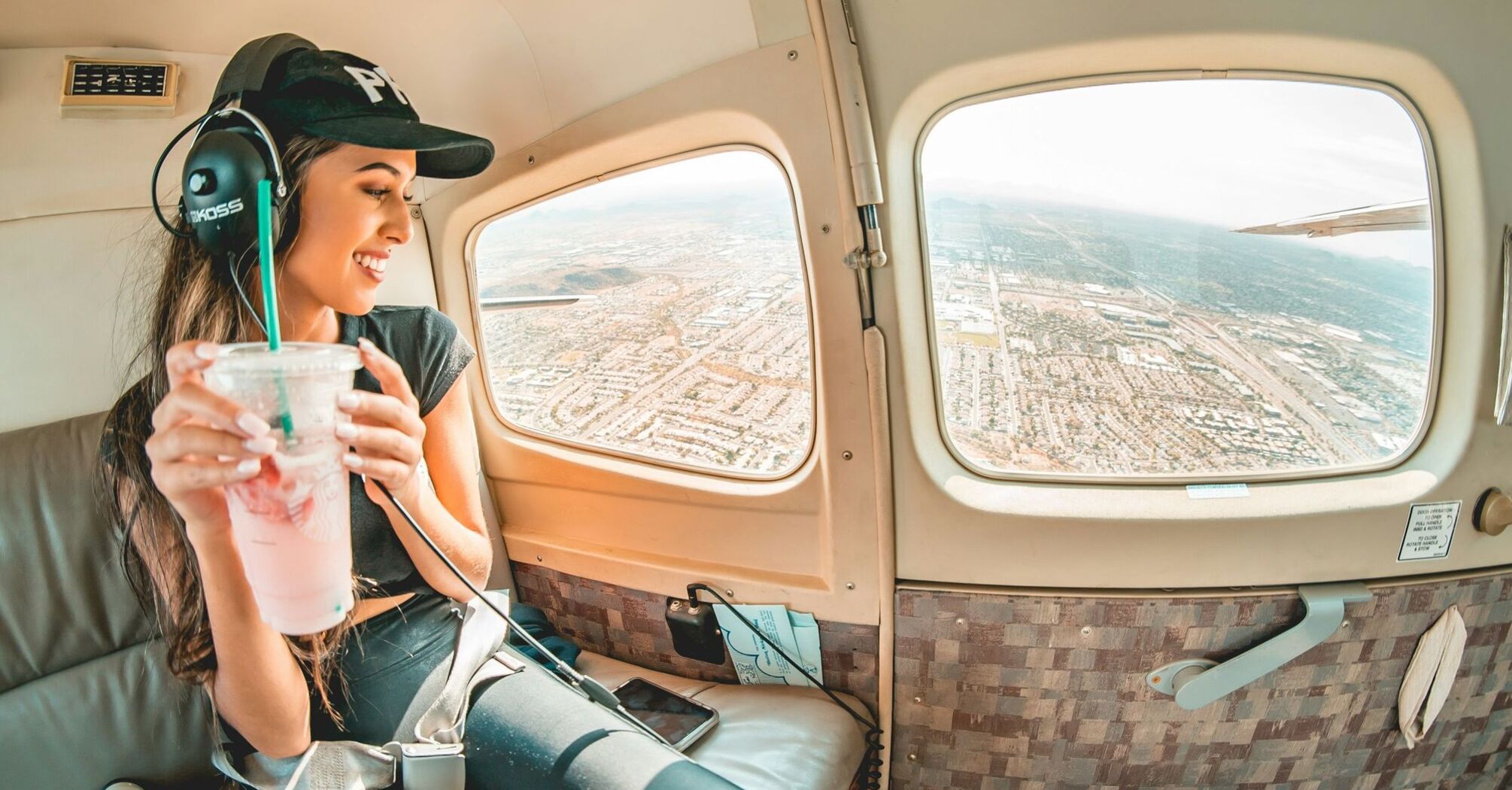 Passenger wearing casual clothes during a flight