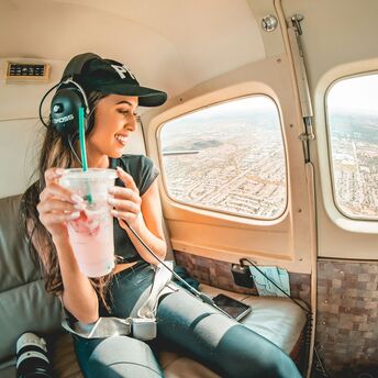 Passenger wearing casual clothes during a flight