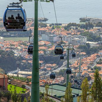 Cable car above a Portuguese town and coastline