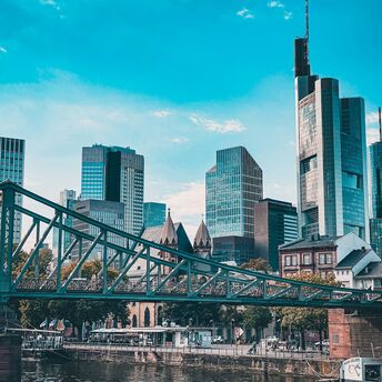 Frankfurt skyline across the River Mai