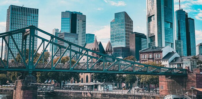 Frankfurt skyline across the River Mai