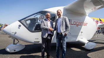 Representatives beside a Loganair-branded ALIA CX300