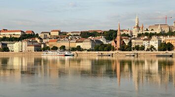 Cruise boats beside Budapest’s Buda riverfront