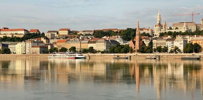 Cruise boats beside Budapest’s Buda riverfront