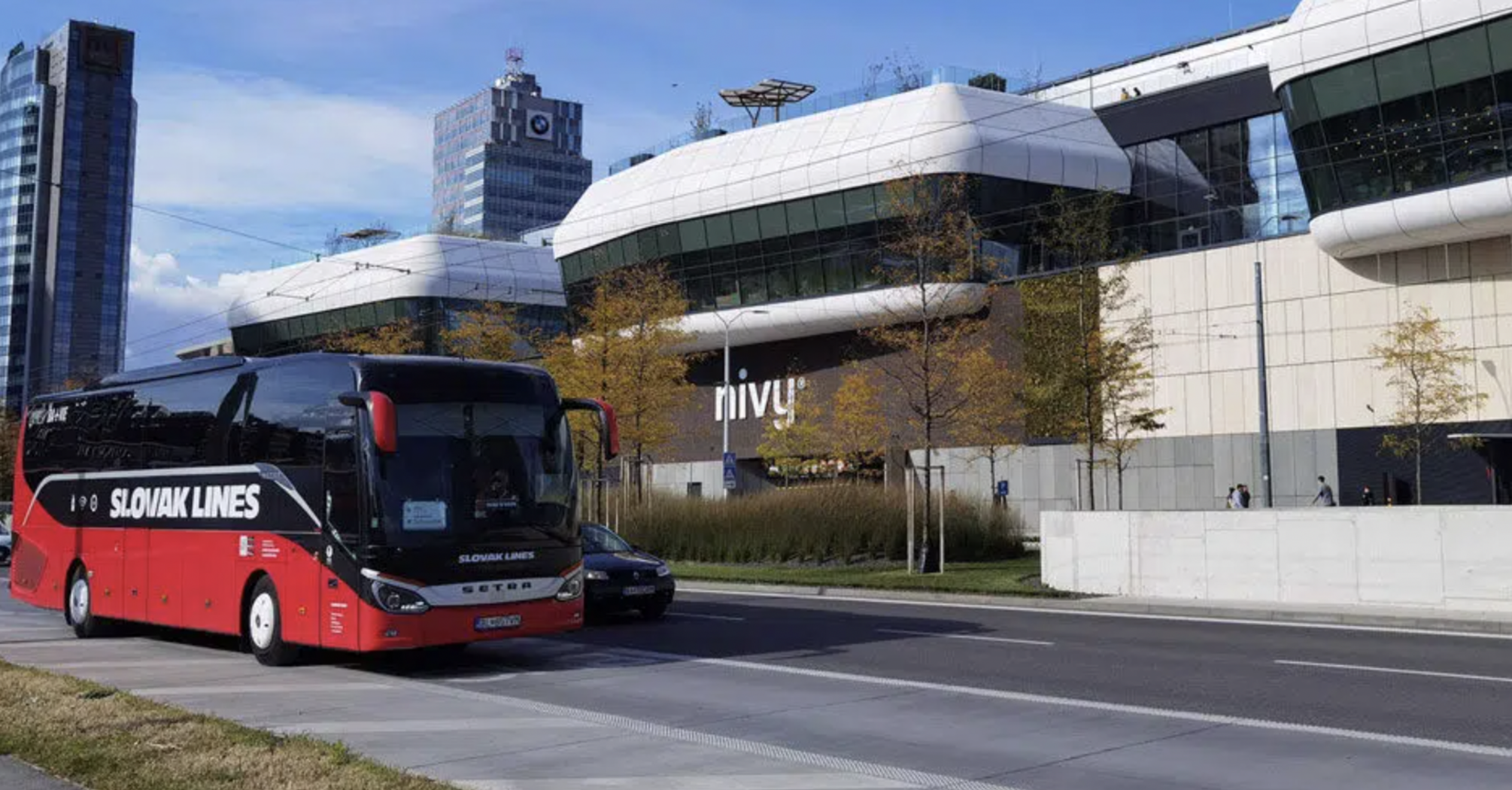 Slovak Lines coach outside Nivy bus station