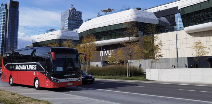 Slovak Lines coach outside Nivy bus station