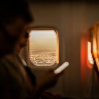 Clouds viewed through an aircraft window