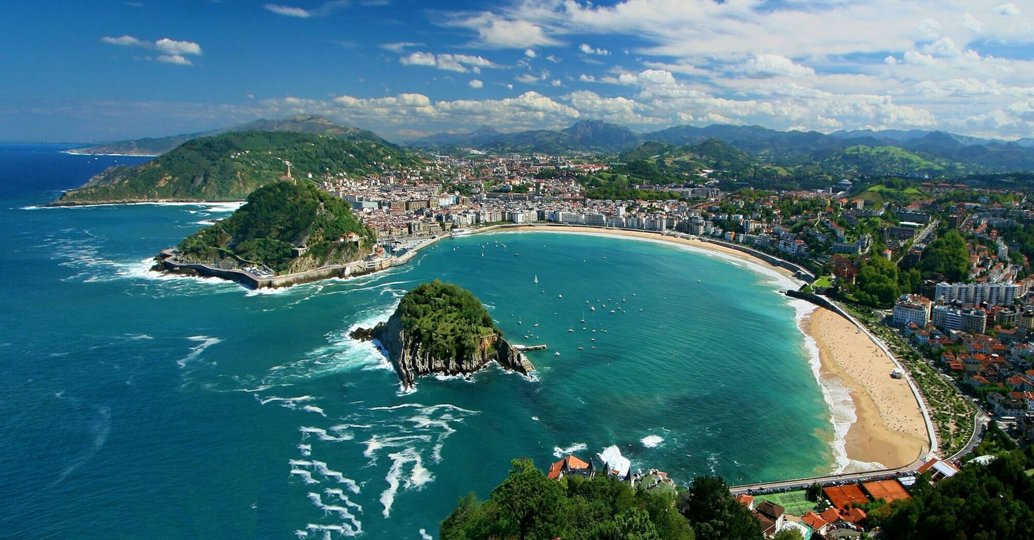 Aerial view of La Concha Bay in San Sebastián