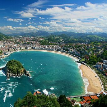 Aerial view of La Concha Bay in San Sebastián