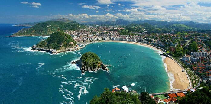 Aerial view of La Concha Bay in San Sebastián
