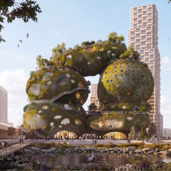 Rendering of the greenery-covered Rotterdam ROCKS building