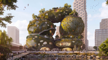 Rendering of the greenery-covered Rotterdam ROCKS building