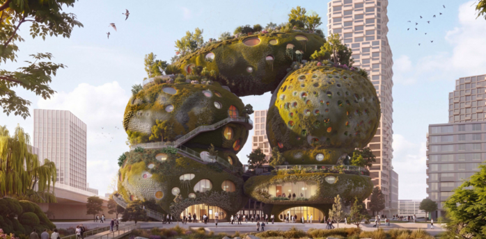 Rendering of the greenery-covered Rotterdam ROCKS building