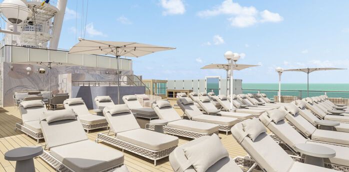 Adults-only cruise ship sun deck with loungers