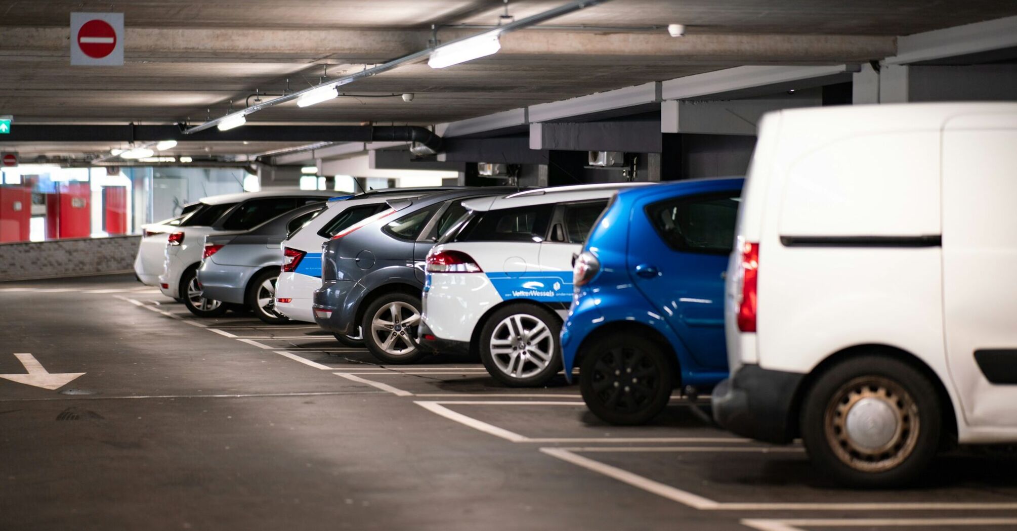 Cars parked inside a multistorey car park